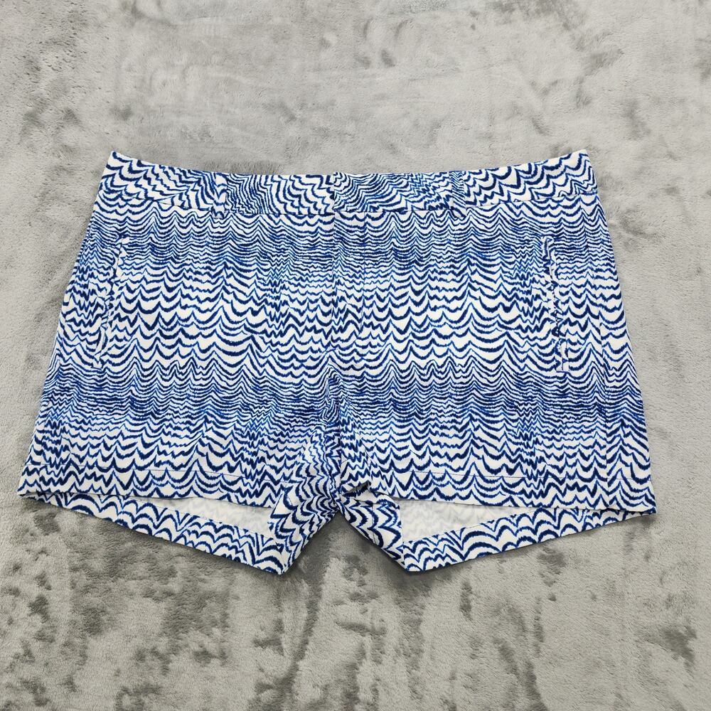 Stylus Shorts Womens 16‎ Blue White Wavy Stripe Print High Rise Chino Casual